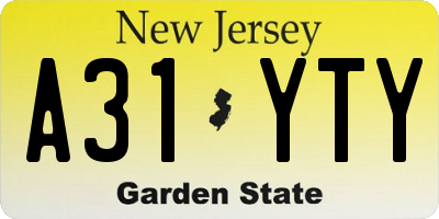 NJ license plate A31YTY