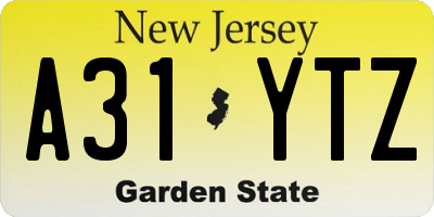 NJ license plate A31YTZ