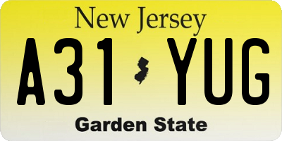 NJ license plate A31YUG