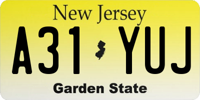 NJ license plate A31YUJ