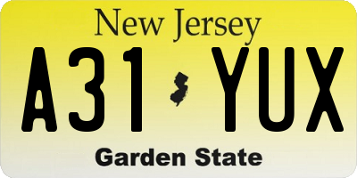 NJ license plate A31YUX