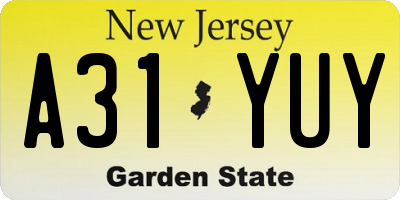 NJ license plate A31YUY