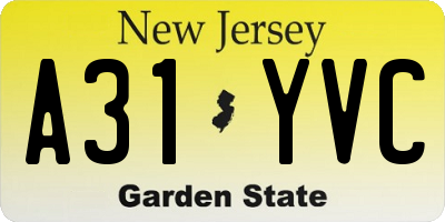 NJ license plate A31YVC