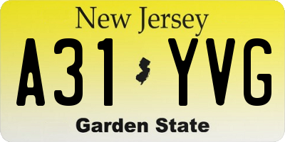 NJ license plate A31YVG
