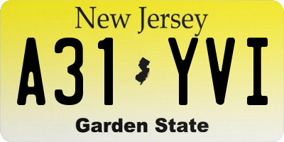 NJ license plate A31YVI
