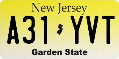 NJ license plate A31YVT