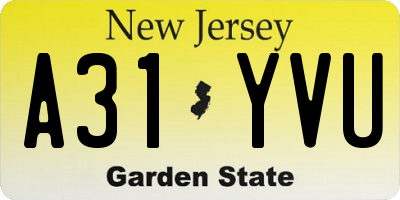 NJ license plate A31YVU
