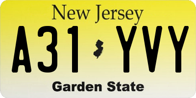 NJ license plate A31YVY
