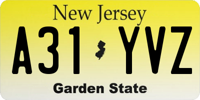 NJ license plate A31YVZ