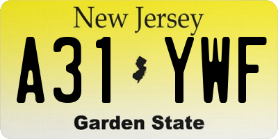 NJ license plate A31YWF