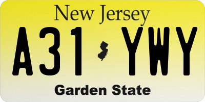 NJ license plate A31YWY