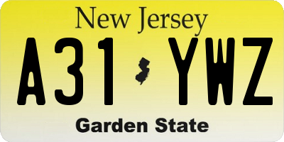 NJ license plate A31YWZ