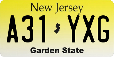 NJ license plate A31YXG