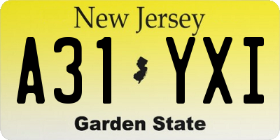 NJ license plate A31YXI