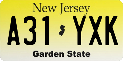NJ license plate A31YXK