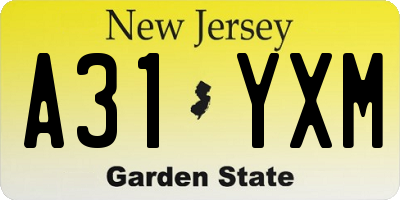 NJ license plate A31YXM