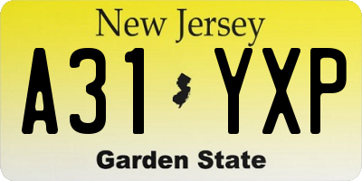 NJ license plate A31YXP