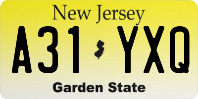 NJ license plate A31YXQ