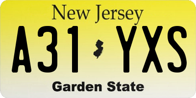 NJ license plate A31YXS