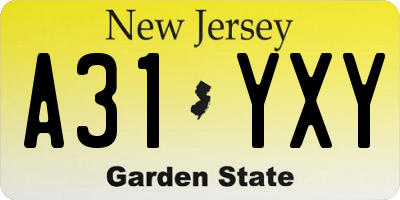 NJ license plate A31YXY