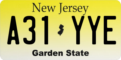 NJ license plate A31YYE