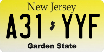 NJ license plate A31YYF