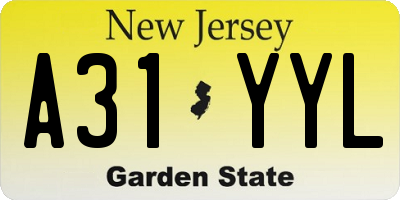 NJ license plate A31YYL