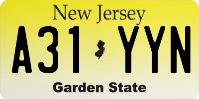 NJ license plate A31YYN