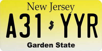 NJ license plate A31YYR