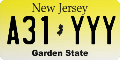 NJ license plate A31YYY