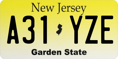 NJ license plate A31YZE