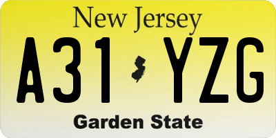 NJ license plate A31YZG
