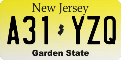 NJ license plate A31YZQ