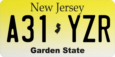NJ license plate A31YZR