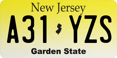 NJ license plate A31YZS