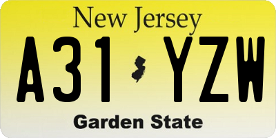 NJ license plate A31YZW