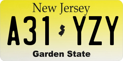 NJ license plate A31YZY