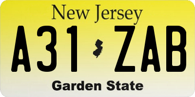 NJ license plate A31ZAB