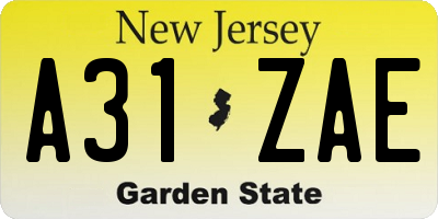 NJ license plate A31ZAE