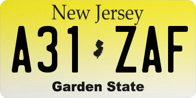 NJ license plate A31ZAF