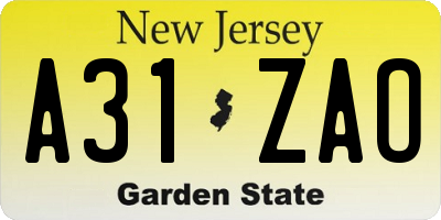 NJ license plate A31ZAO