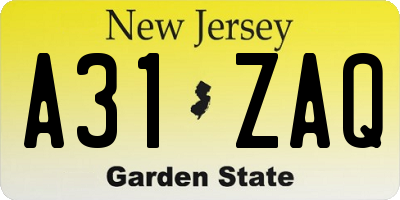 NJ license plate A31ZAQ