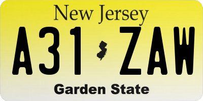 NJ license plate A31ZAW
