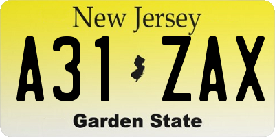NJ license plate A31ZAX