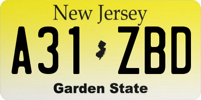 NJ license plate A31ZBD