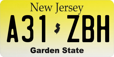 NJ license plate A31ZBH