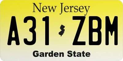 NJ license plate A31ZBM