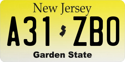 NJ license plate A31ZBO