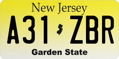 NJ license plate A31ZBR