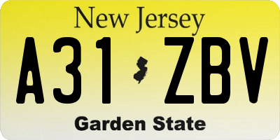 NJ license plate A31ZBV
